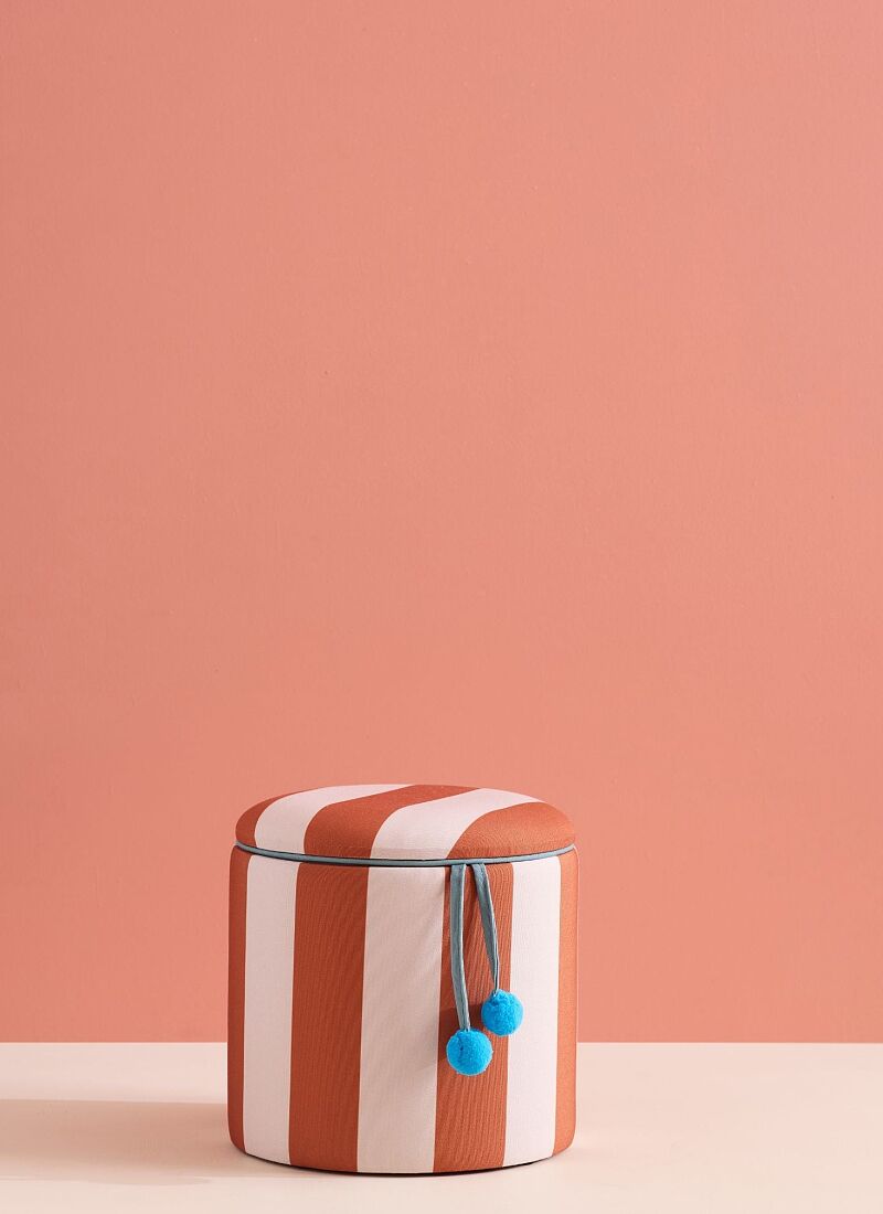 STOOL WITH STORAGE SPACE BROWN STRIPED