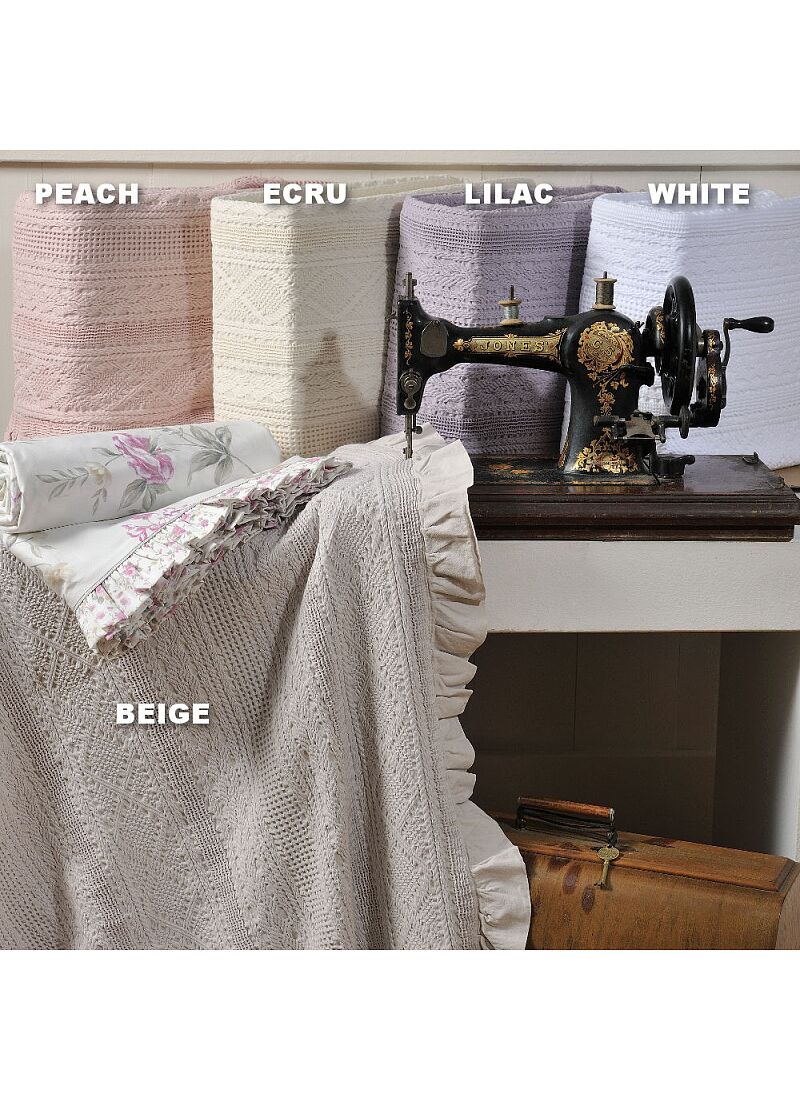 SINGLE KNITTED BLANKET APT-454 WITH FRILLS BEIGE