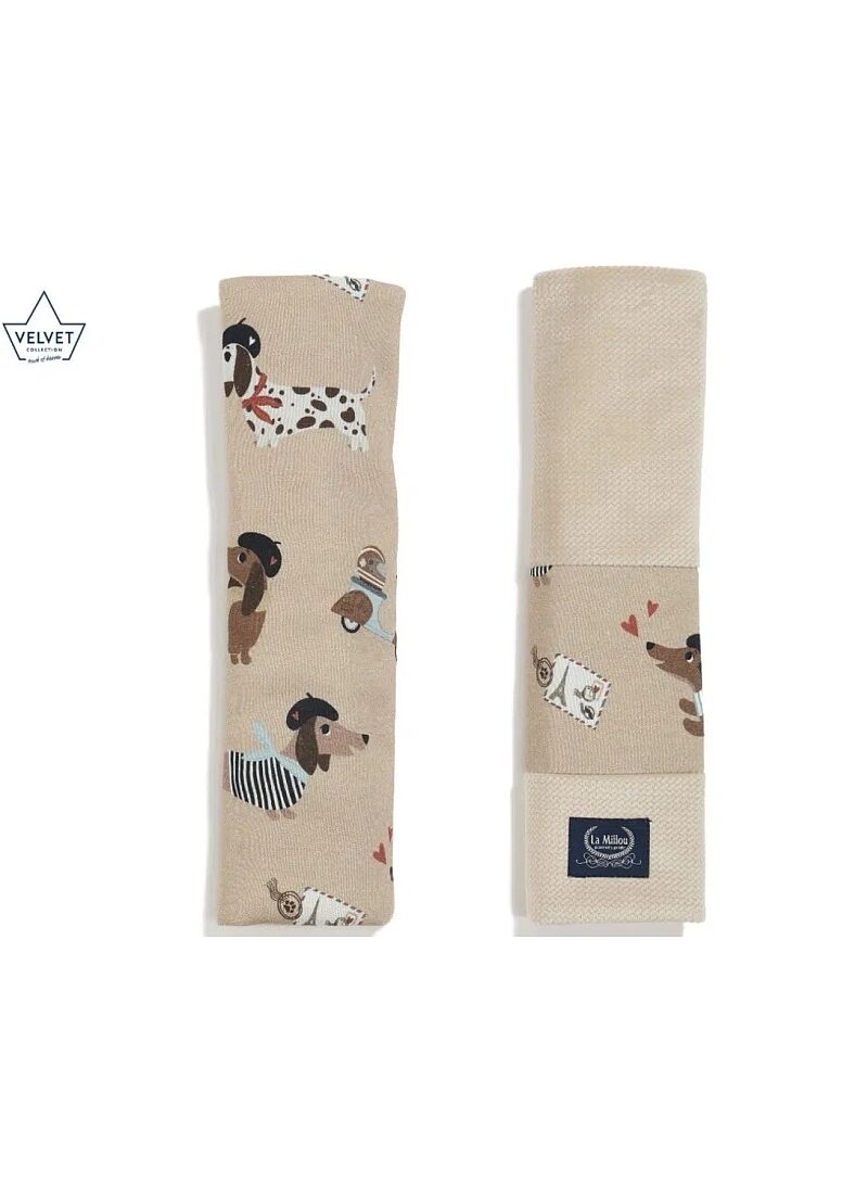 SEAT BELT COVER PIERRE THE DOG VELVET SAND