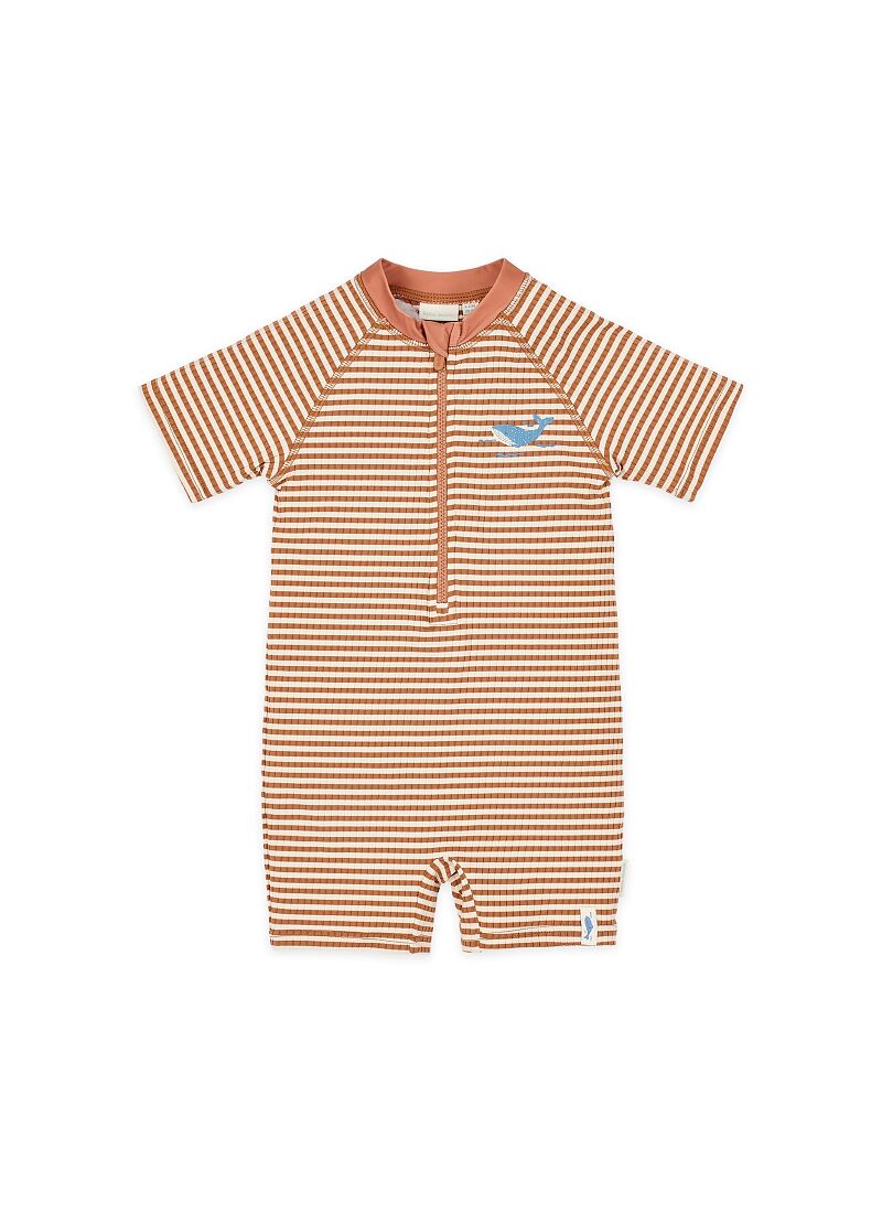 SHORT SLEEVE BATHSUIT OCEAN BROWN STRIPES