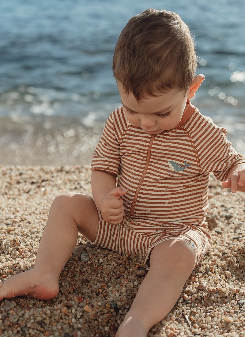 SHORT SLEEVE BATHSUIT OCEAN BROWN STRIPES