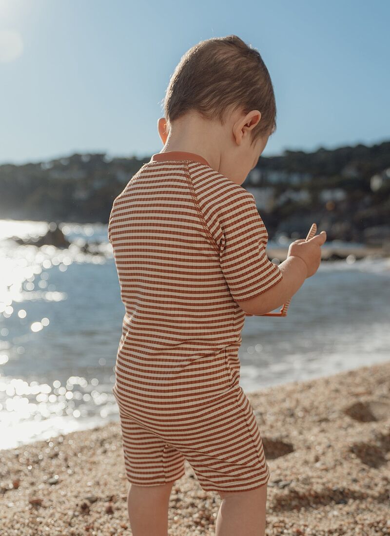 SHORT SLEEVE BATHSUIT OCEAN BROWN STRIPES