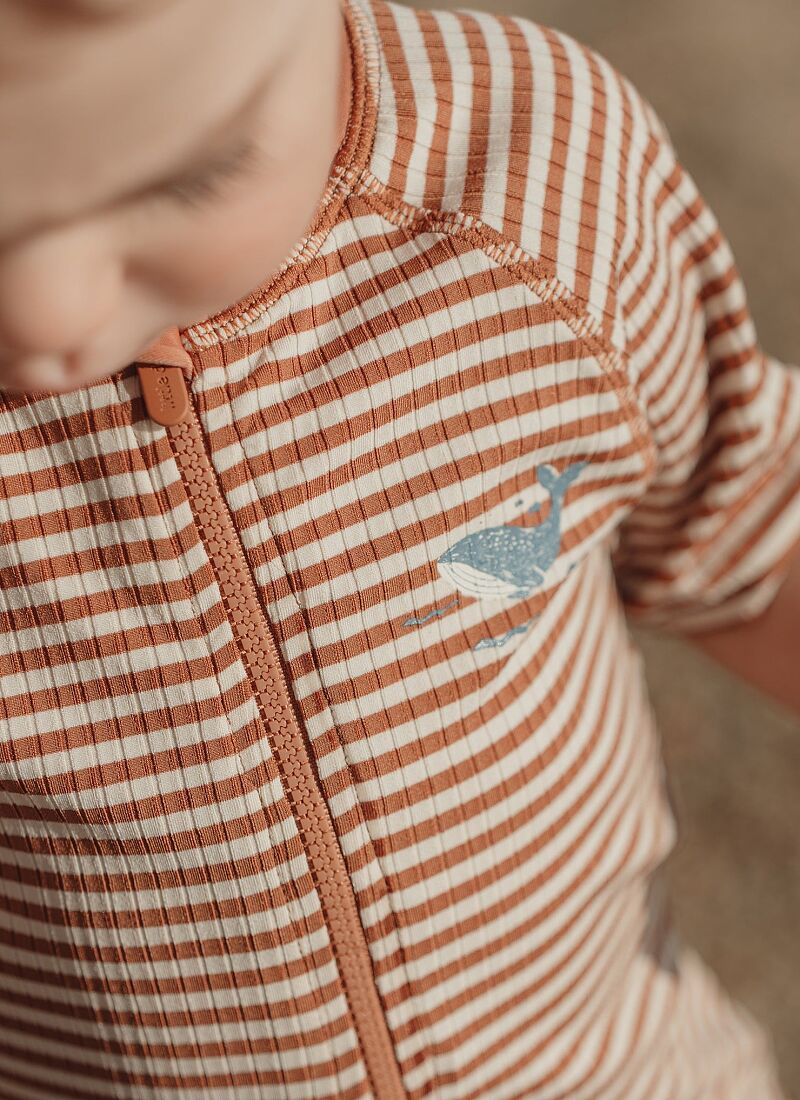 SHORT SLEEVE BATHSUIT OCEAN BROWN STRIPES