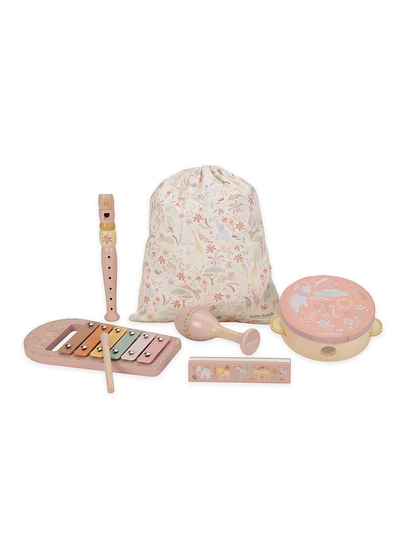 WOODEN MUSICAL INSTRUMENT SET SAFARI FRIENDS PINK