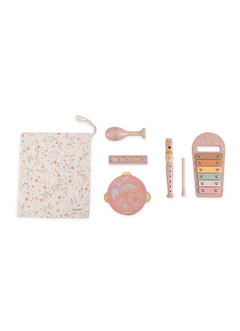 WOODEN MUSICAL INSTRUMENT SET SAFARI FRIENDS PINK