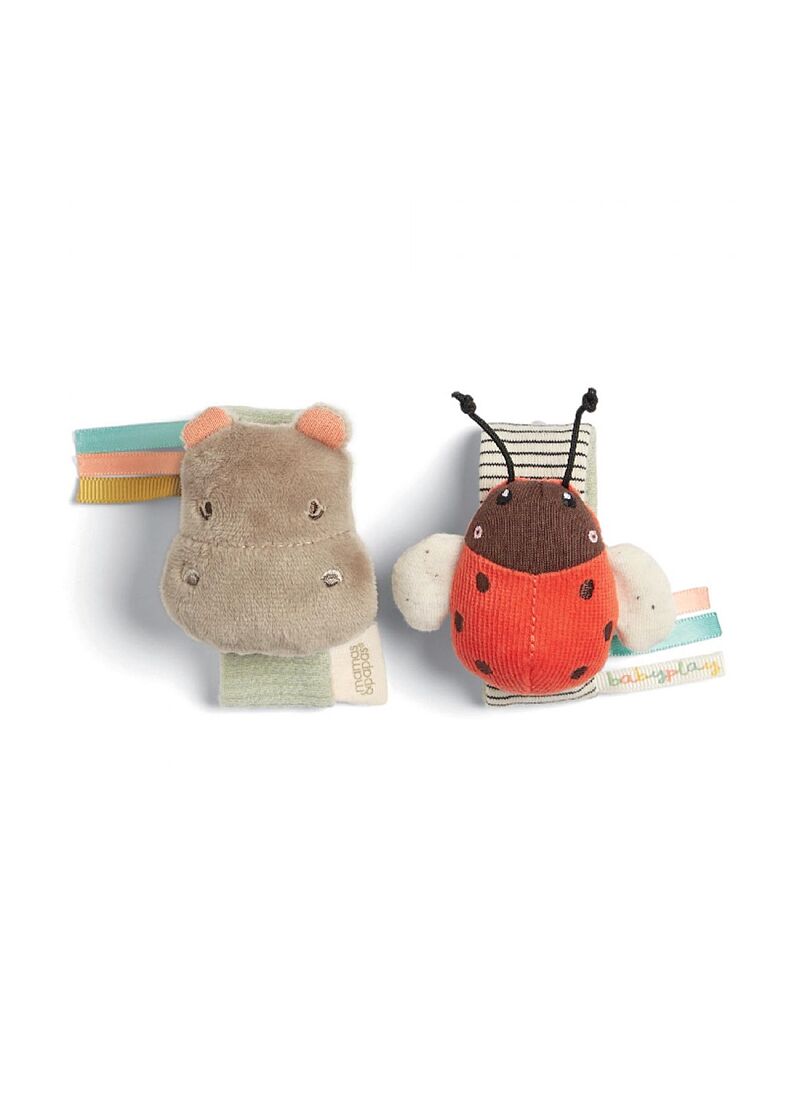WRIST RATTLES 2PCS HIPPO-LADYBIRD