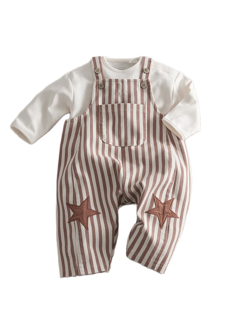 STRIPE OVERALLS AND T-SHIRT SET
