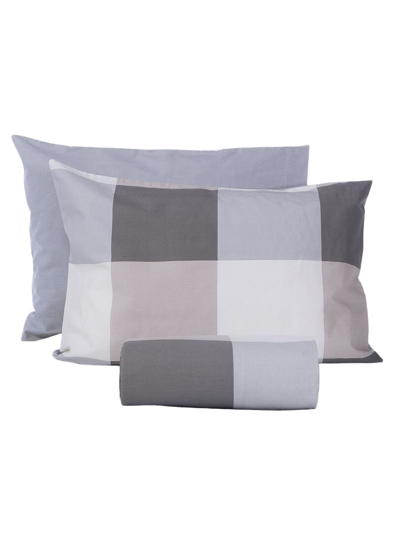 QUEEN DUVET COVER SET CASUAL CHECK GREY