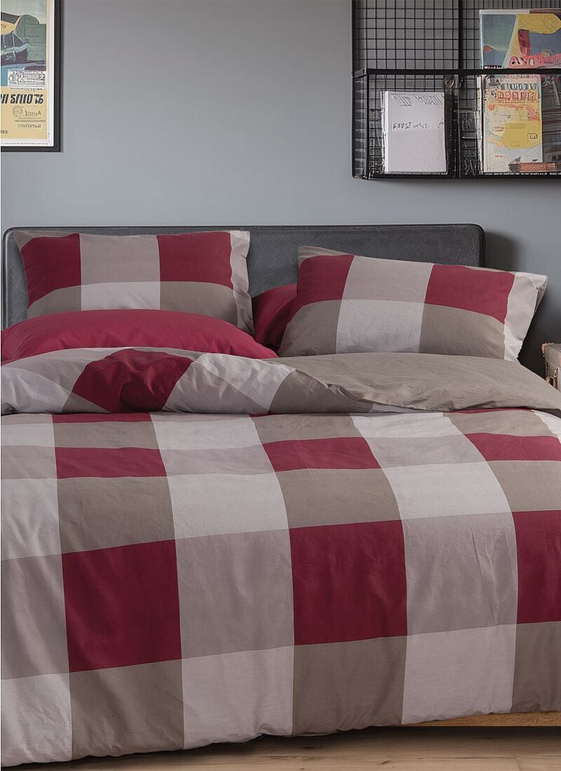 QUEEN SHEET SET CASUAL CHECK BORDO