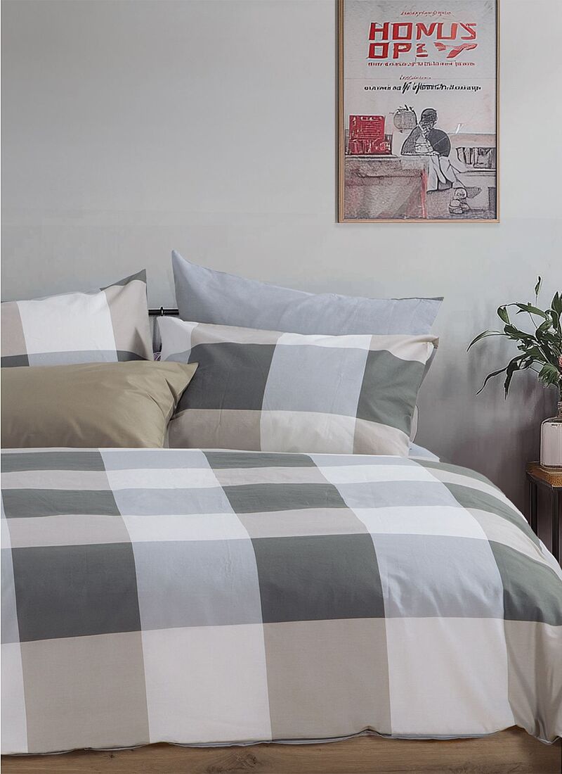 QUEEN SHEET SET CASUAL CHECK GREY
