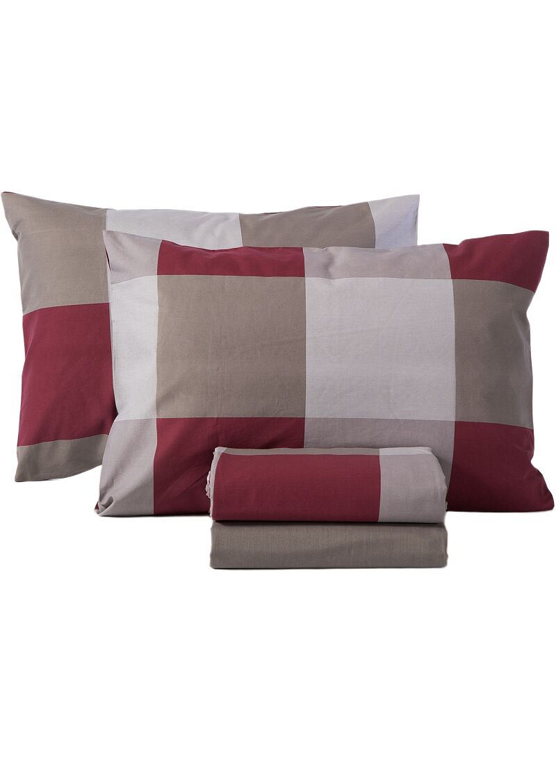 QUEEN SHEET SET CASUAL CHECK BORDO