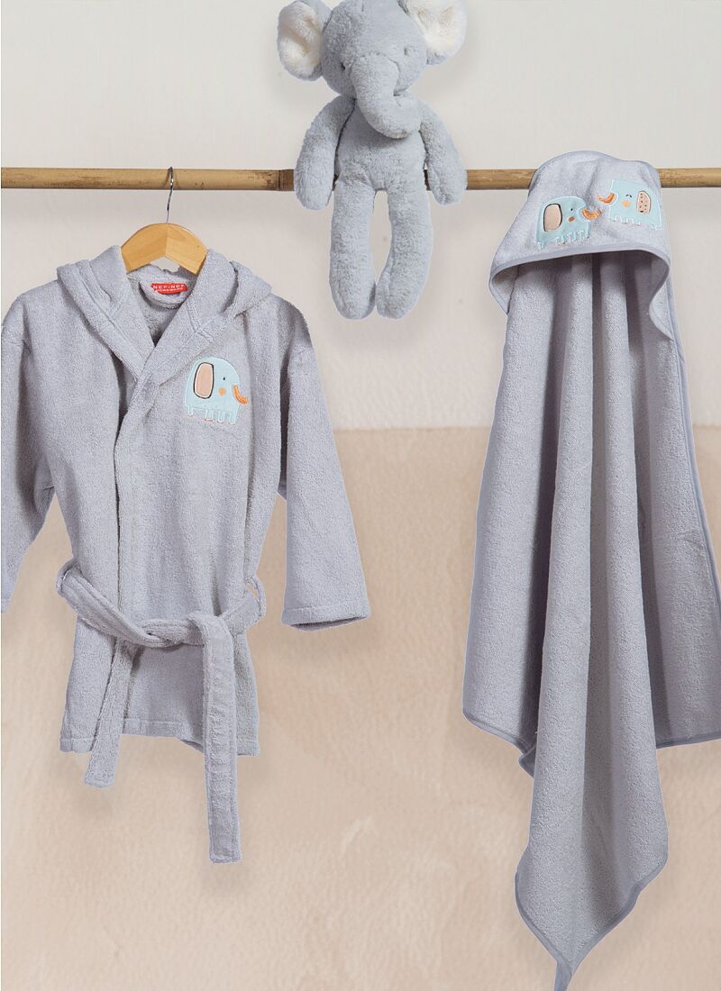 KID'S BATHROBE ELEPHANTS GREY