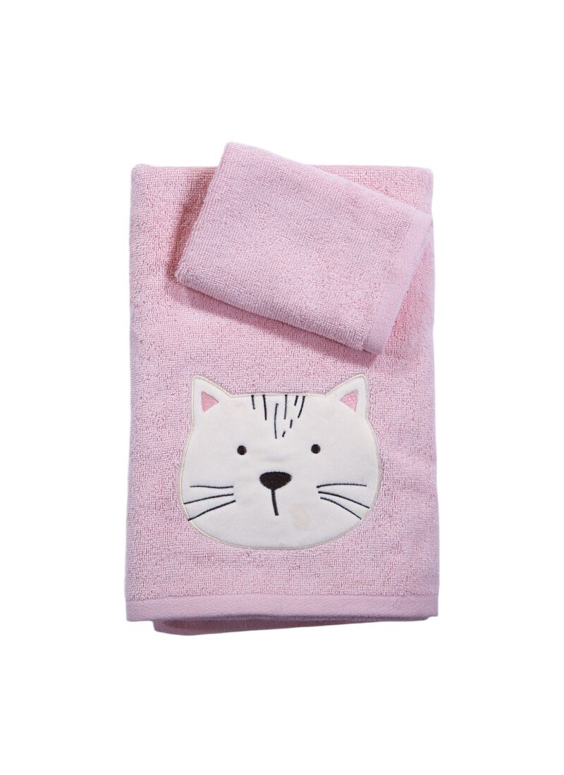 TOWEL SET (2PCS) CATS LOTUS PINK