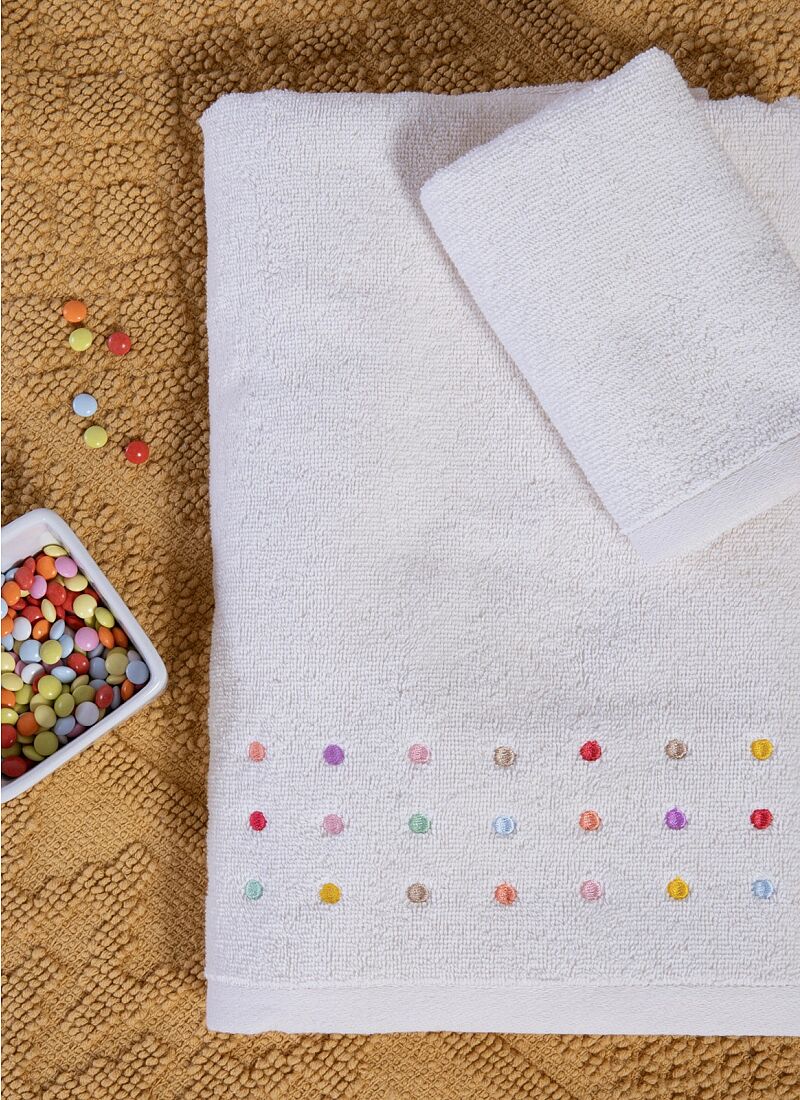 TOWEL SET (2PCS) DOTS ECRU PINK