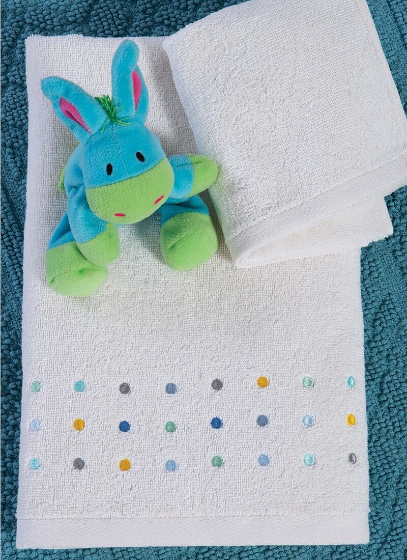 TOWEL SET (2PCS) DOTS ECRU BLUE