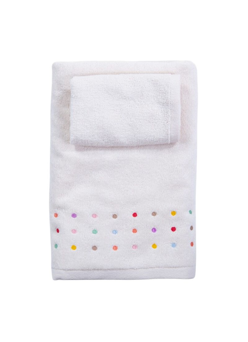 TOWEL SET (2PCS) DOTS ECRU PINK