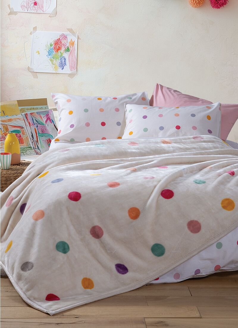 ADULT BLANKET (160X220) DOTS ECRU