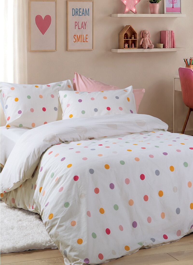 SINGLE DUVET COVER SET DOTS ECRU