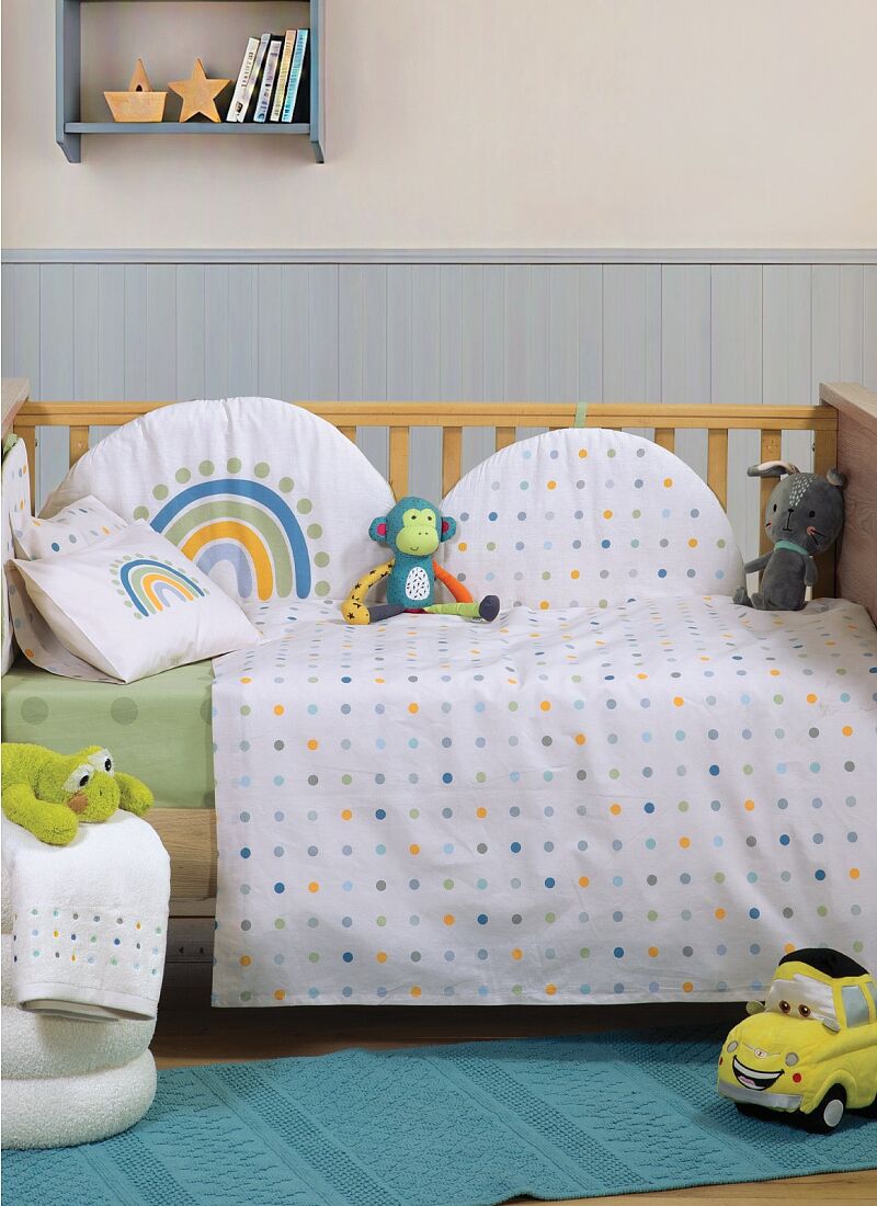 CRIB SHEET SET BABY DOTS ECRU GREEN