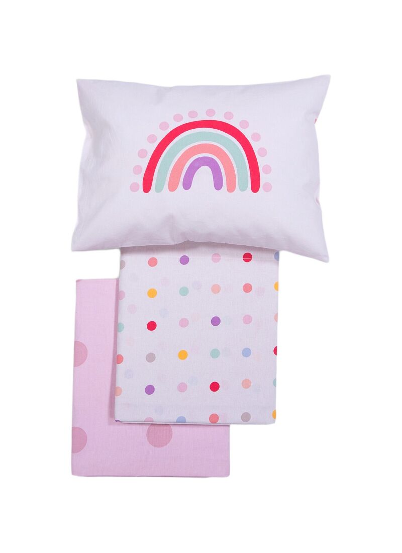 CRIB SHEET SET BABY DOTS ECRU PINK