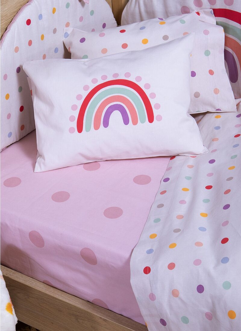 CRIB SHEET SET BABY DOTS ECRU PINK