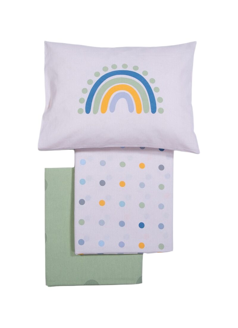 CRIB SHEET SET BABY DOTS ECRU GREEN
