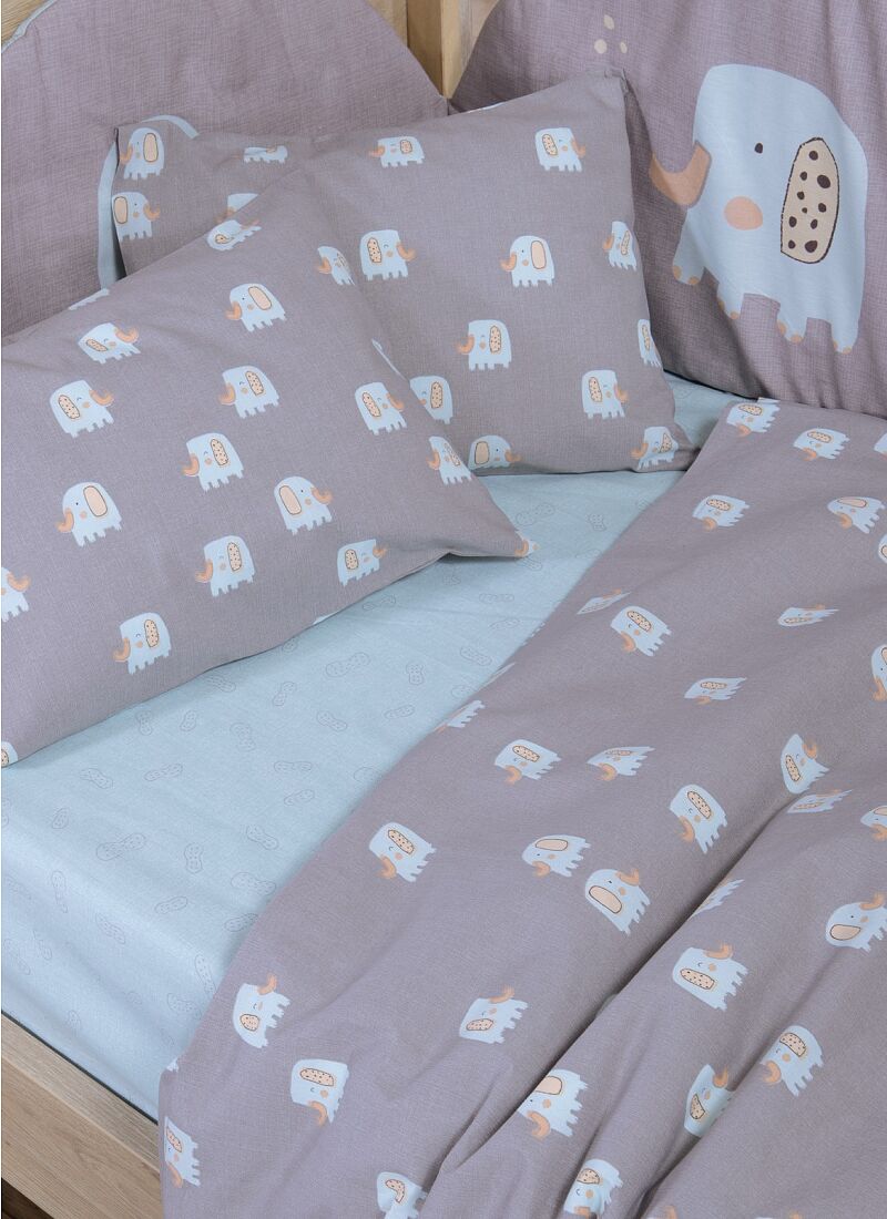 CRIB SHEET SET ELEPHANTS GREY