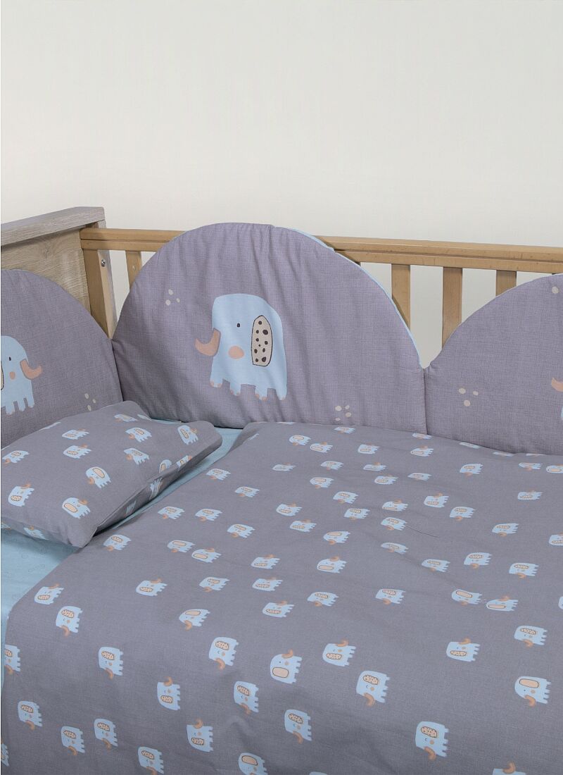 CRIB SHEET SET ELEPHANTS GREY