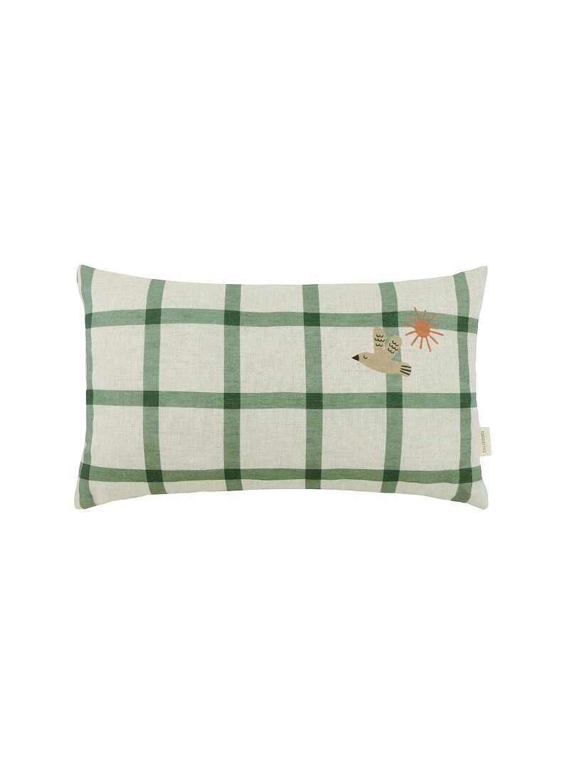 CUSHION (44x25) GREEN WINDOWPANE BIRD