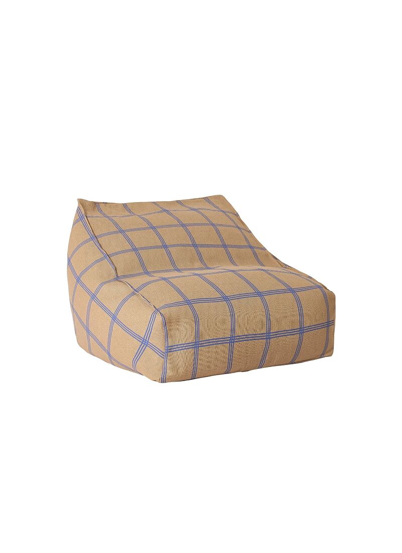BEANBAG ARMCHAIR BROWN BLUE WINDOWPANE