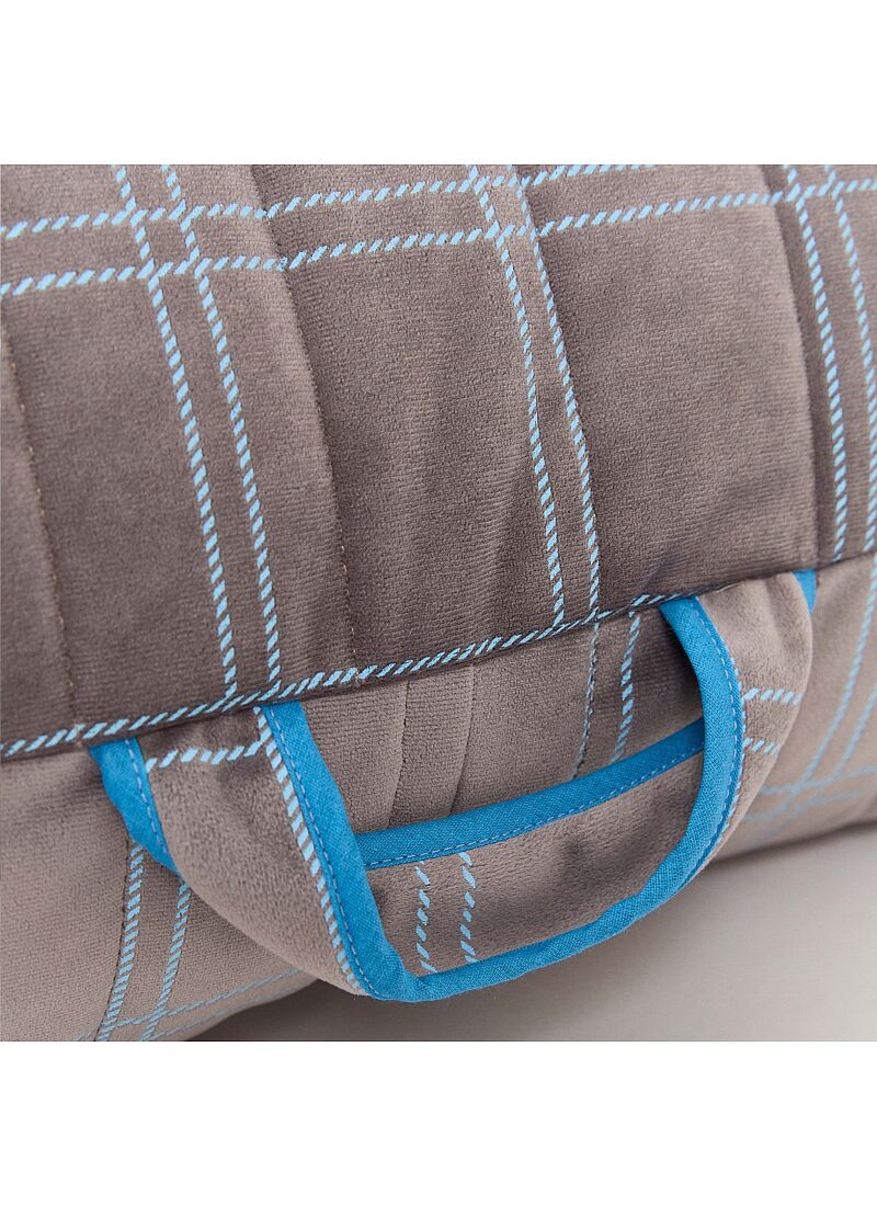FLOOR CUSHION WINDOWPANE VELVET GREY BLUE