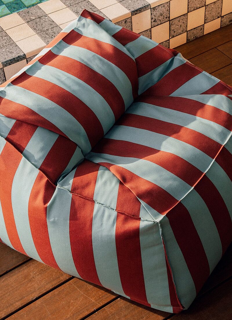ADULTS' OUTDOOR POUF CHAIRS TOFFEE BLUE STRIPES