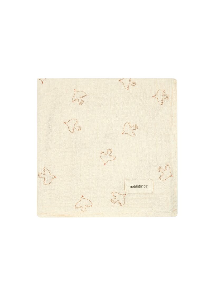 MUSLIN BLANKETWABI SABI BROWN HOSHI BIRDS