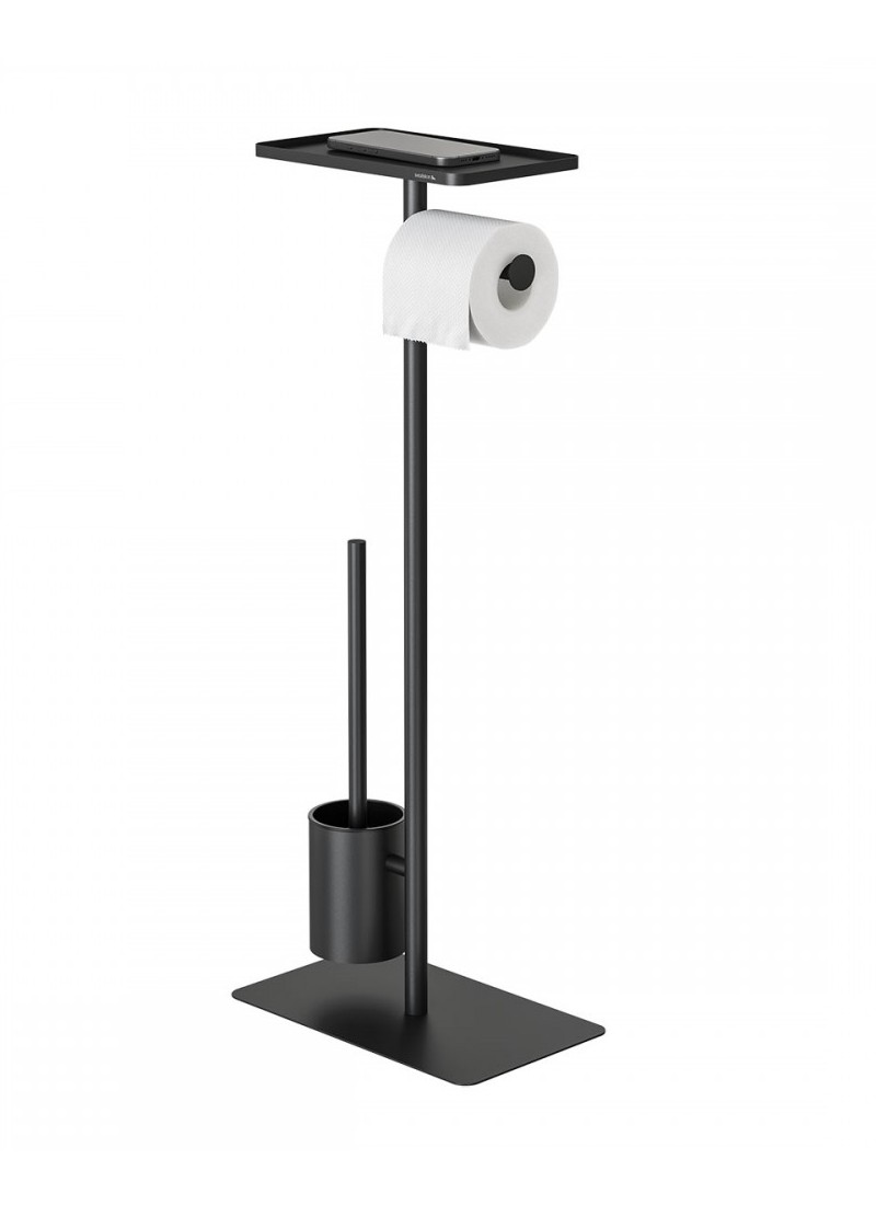 TOILET PAPER STAND & PEGAL WITH SHELF BRIX BLACK