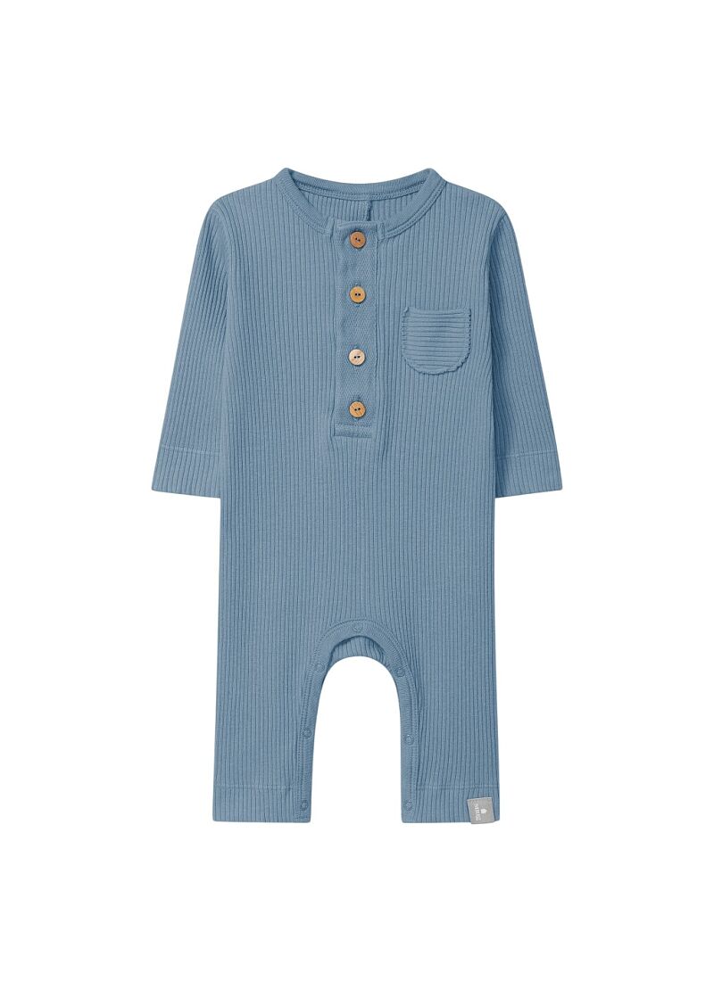 LONG-SLEEVED ORGANIC COTTON JUMPSUIT BLUE