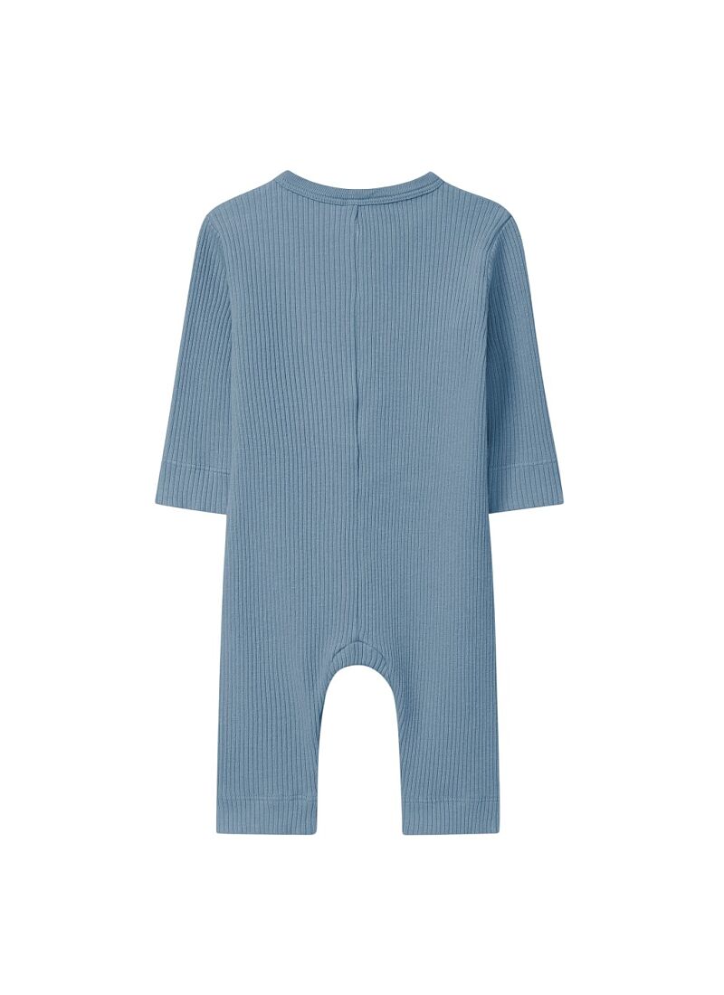 LONG-SLEEVED ORGANIC COTTON JUMPSUIT BLUE