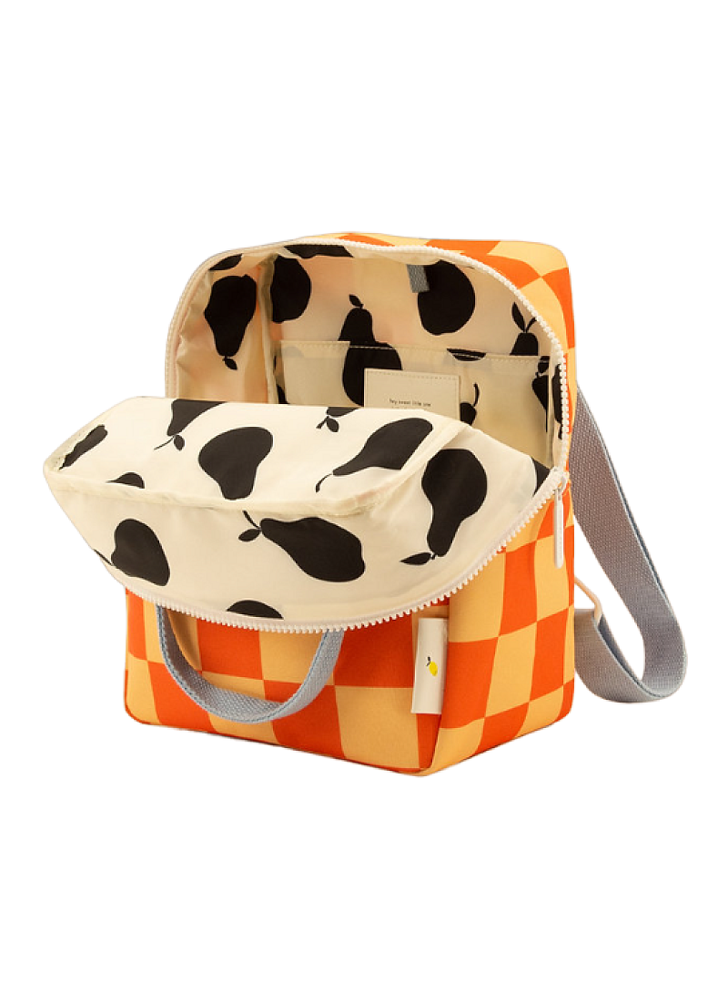 KID'S BACKPACK SMALL CHECKERBOARD PEAR JAM-LADYBIRD RED