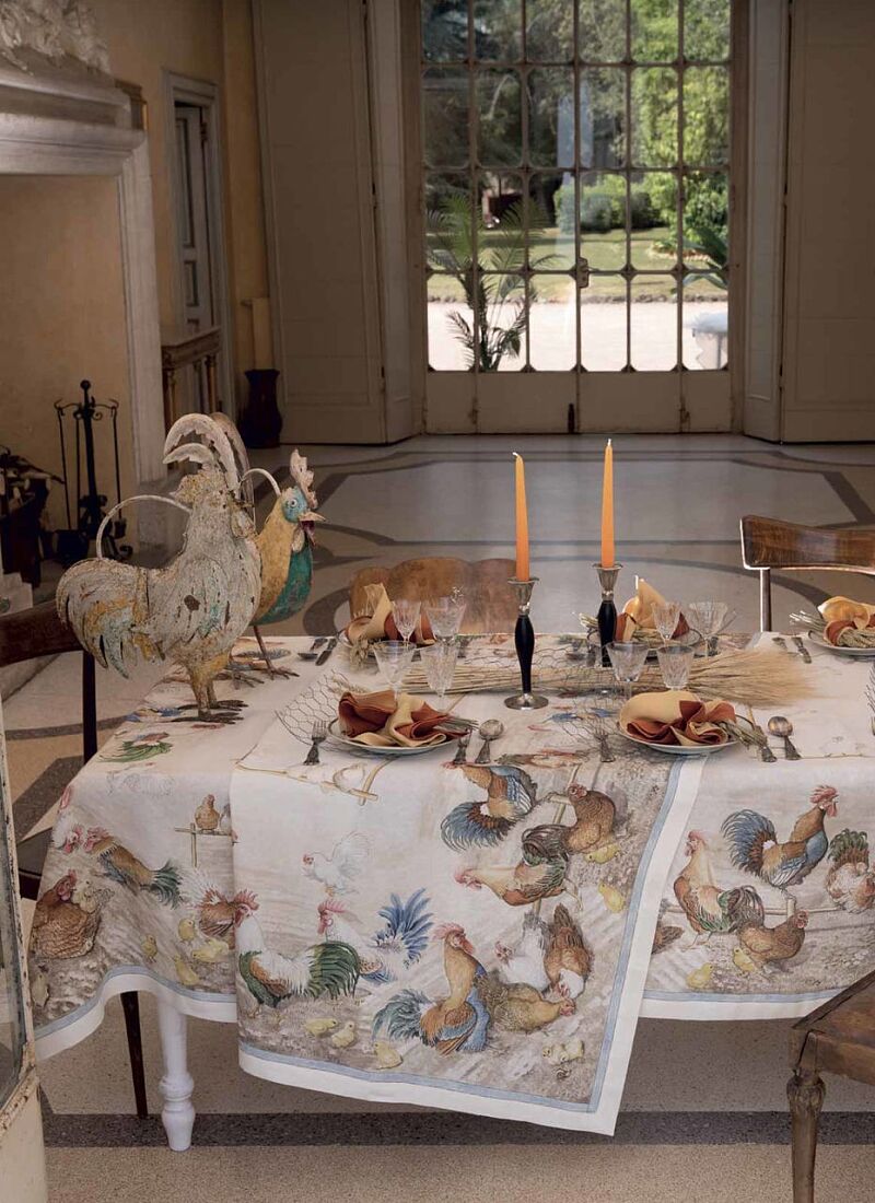 LINEN TABLECLOTH ROOSTER