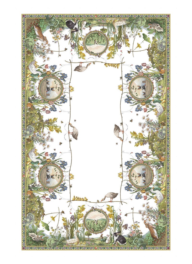 LINEN TABLECLOTH BUNNY GARDEN